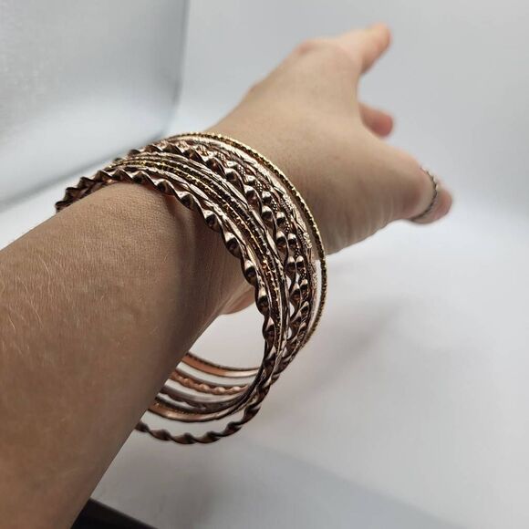 Lot of 9 Bohemian Gold Belly Dance Bangle Bracelets - Picture 5 of 5